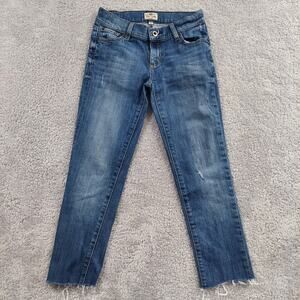 Fossil Jeans Womens Straight Size 25 Dark Wash Denim Stretch Low Rise Raw Hem